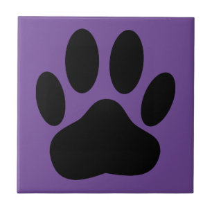 Azulejo De Cerâmica Pawprint do Cão Púrpura Fundo