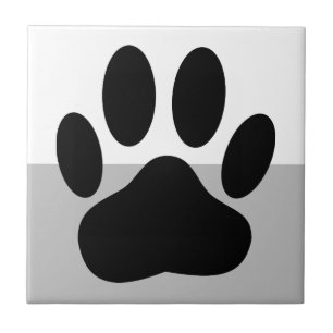 Azulejo De Cerâmica Pawprint preto branco e Cinza