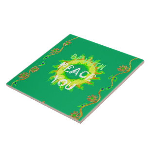 Azulejo De Cerâmica Paz Esteja Consigo: Verde Inspiracional e Amarelo