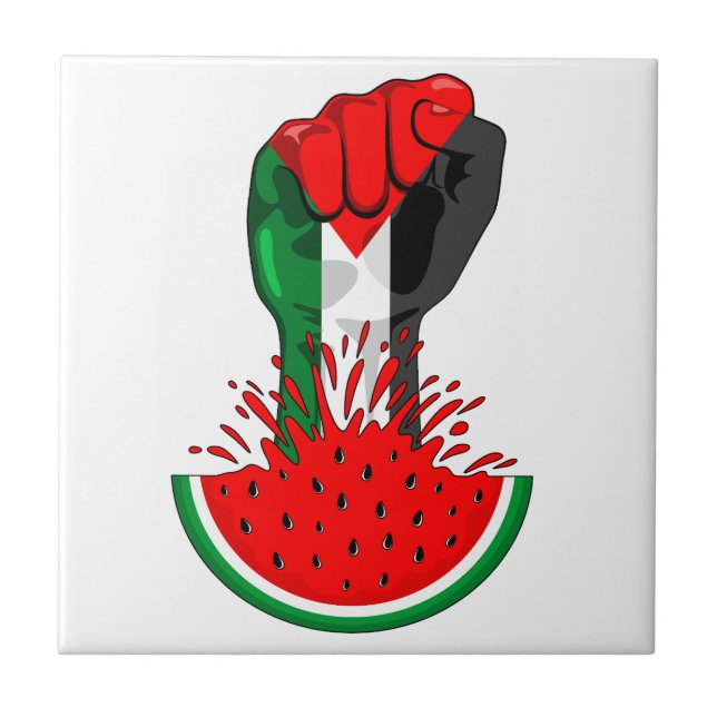 Azulejo De Cerâmica Pé de resistência da Palestina em Watermelon (Frente)
