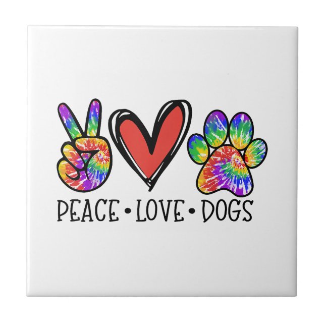 Azulejo De Cerâmica Peace Love Dogs Paws Tie Dye Rainbow Animal Rescut (Frente)