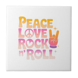 Azulejo De Cerâmica Peace Love Rock n Roll - Tipografia Inspirada na M