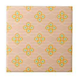 Azulejo De Cerâmica Peach background hexagonal floral pattern 
