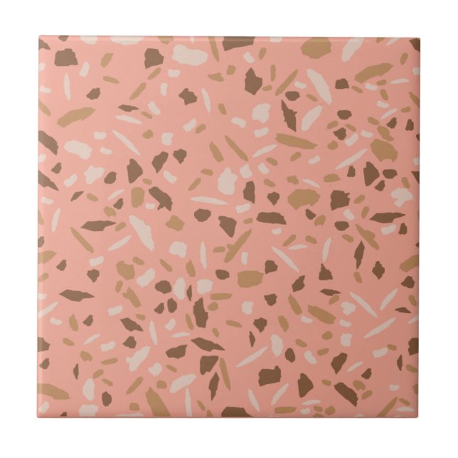 Azulejo De Cerâmica Peach Beige Tan Brown Terrazzo Marble Patterno (Frente)