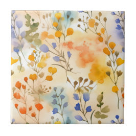 Azulejo De Cerâmica Peach e Periwinkle Floral