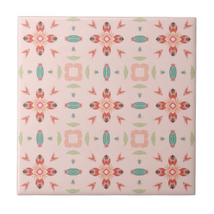 Azulejo De Cerâmica Peach e Teal Modern Geométrico Floral