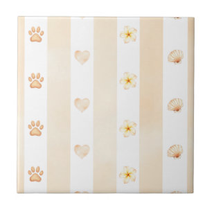 Azulejo De Cerâmica Peach e White Stripe - Corações, Flor, Impressão d
