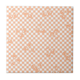 Azulejo De Cerâmica Peach Fuzz Cherry Gingham Patterno
