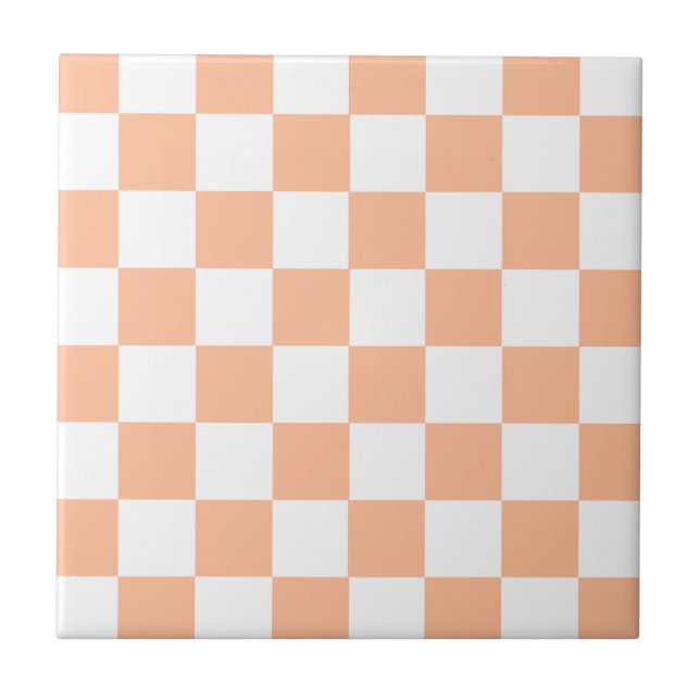 Azulejo De Cerâmica Peach Fuzz Verificado Padrão Gingham (Frente)