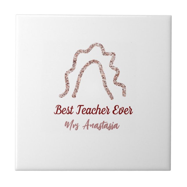 Azulejo De Cerâmica Peach marron glitter rainbow teacher appreciation  (Frente)