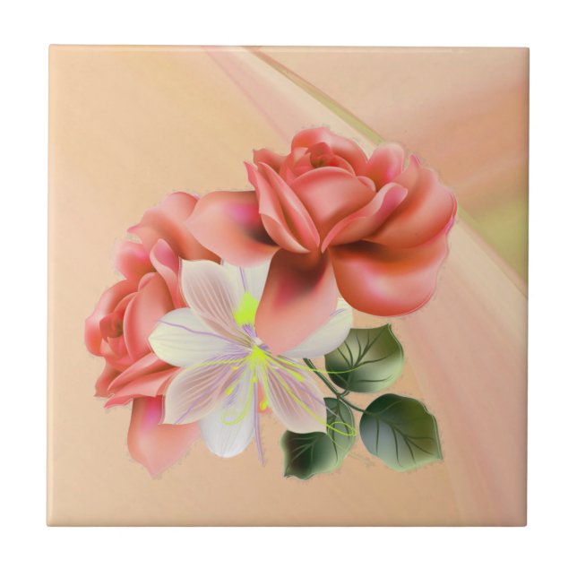 Azulejo De Cerâmica Peach Peonies (Frente)