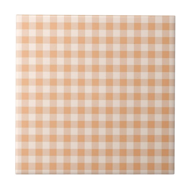 Azulejo De Cerâmica Peach White Checkered Gingham Patterno (Frente)