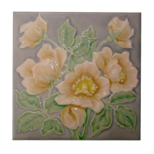 Azulejo De Cerâmica Peachy Floral Majolica Faux Alivio c1900 Repro