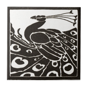 AZULEJO DE CERÂMICA PEACOCK BRANCO PRETO ELEGANTE