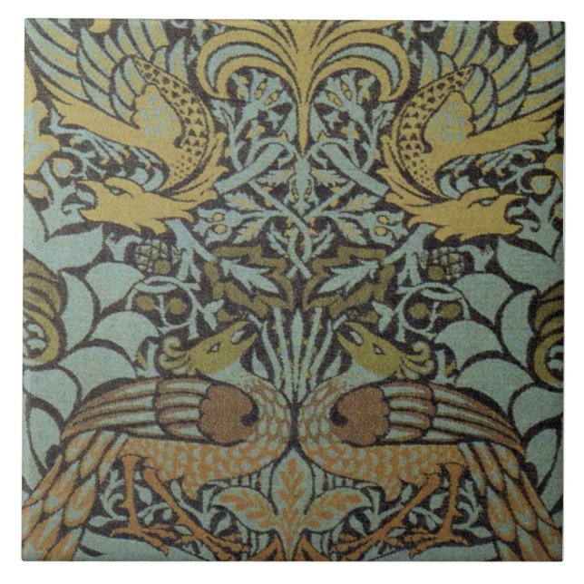 Azulejo De Cerâmica Peacock e Dragon (por William Morris) (Frente)