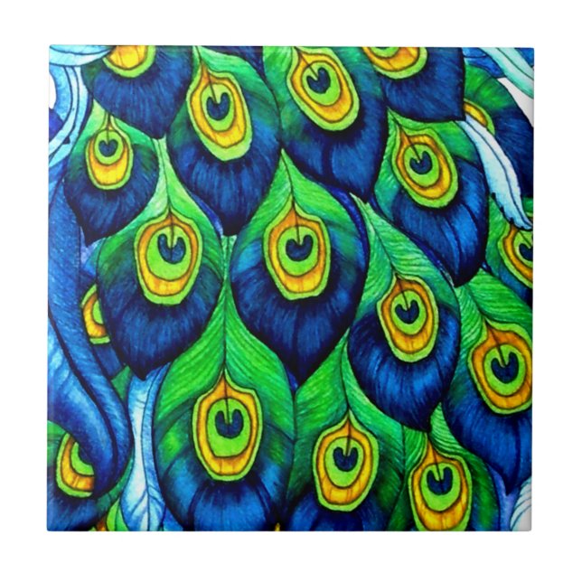 Azulejo De Cerâmica Peacock Feather Design (Frente)