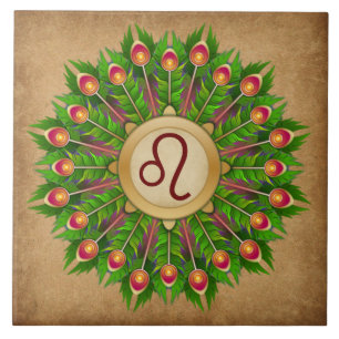 Azulejo De Cerâmica Peacock Feather Wreath Zodiac Sinal Leo