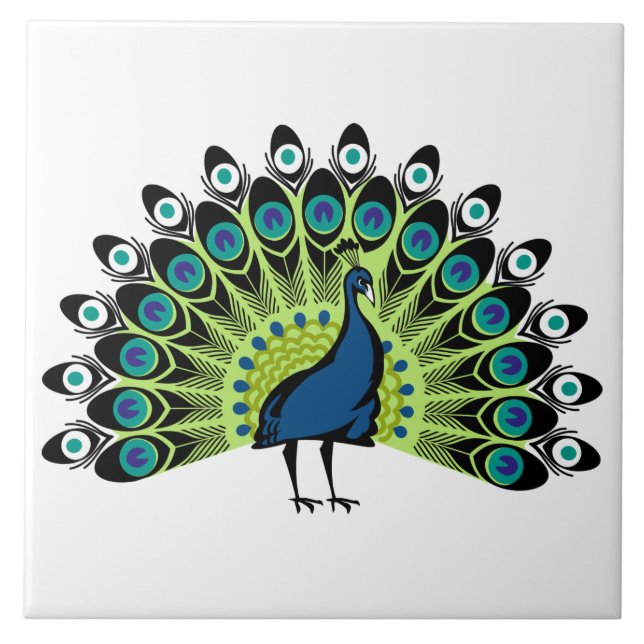 Azulejo De Cerâmica Peacock ilustrado (Frente)