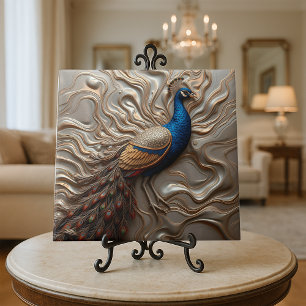 Azulejo De Cerâmica Peacock Majestoso do Ornamentado Metálico de Bronz