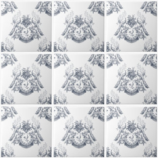 Azulejo De Cerâmica Peacock Toile French Blue Vintage Rabbit N Rooster