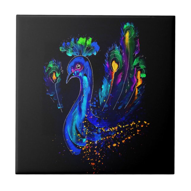 Azulejo De Cerâmica Peacock Whimsical Pintado (Frente)