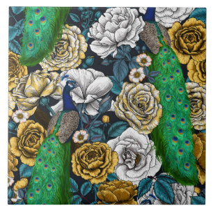 Azulejo De Cerâmica Peacocks no rosa 3