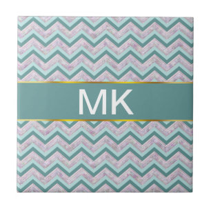 Azulejo De Cerâmica Pearl Floral Teal ZigZag Padrão