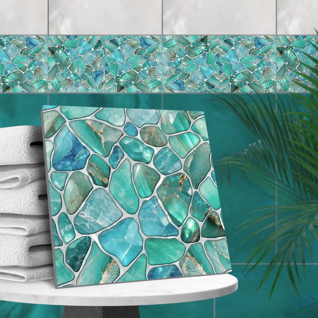 Azulejo De Cerâmica Pebolhas aquamarinas em pérolas (Criador carregado)