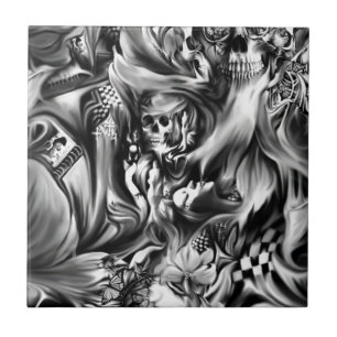 Azulejo De Cerâmica Pecado e crânios de derretimento do fumo