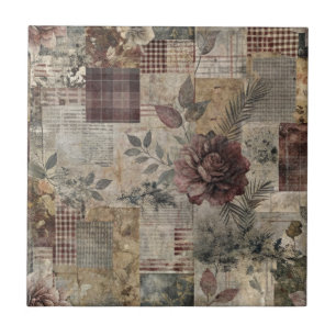 Azulejo De Cerâmica Pedaço Floral da Cabana Escura - Borgonha e Carvão