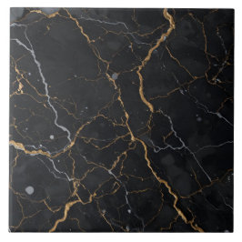 Azulejo De Cerâmica Pedra Negra com Vias Douradas e Prateadas