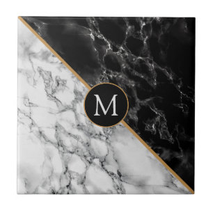 Azulejo De Cerâmica Pedras de mármore preto-branco - personalizáveis