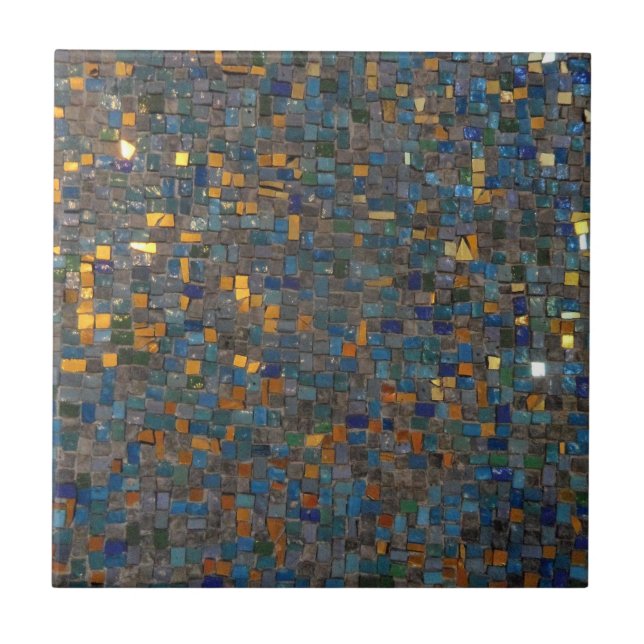 Azulejo De Cerâmica Pedras de Mosaico em Azul e Dourado (Frente)