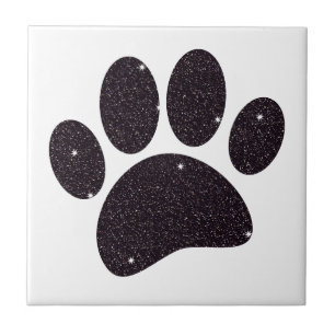 Azulejo De Cerâmica Pegada de Pata de Cachorro Brilho Preto
