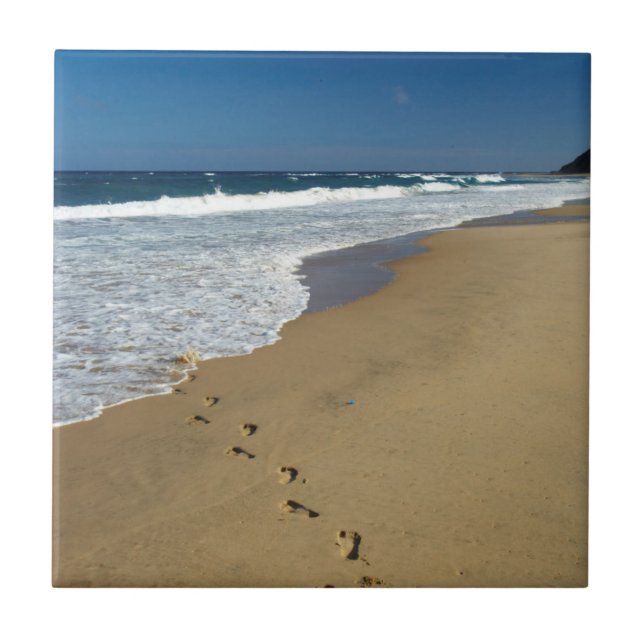 Azulejo De Cerâmica Pegadas Em Praia, Mabibi, Thongaland (Frente)