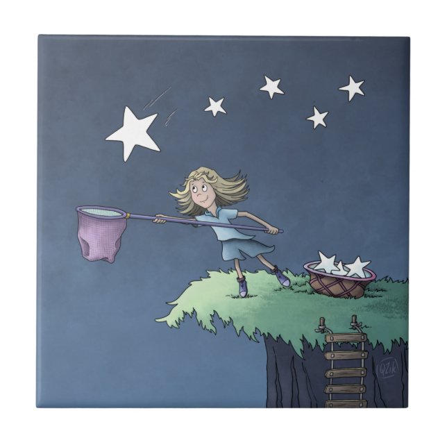 Azulejo De Cerâmica Pegar uma estrela em queda - Coletar desejos (Frente)