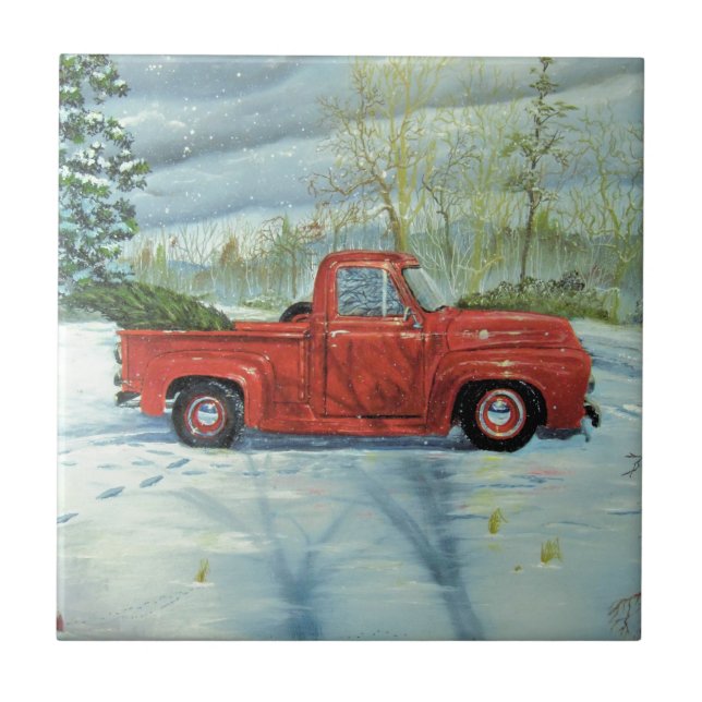 Azulejo De Cerâmica Pegarando a árvore para o Natal (Frente)