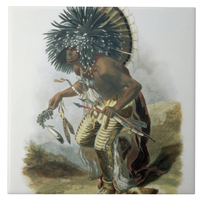 Azulejo De Cerâmica Pehriska-Ruhpa, guerreiro de Minatarre no traje o (Frente)