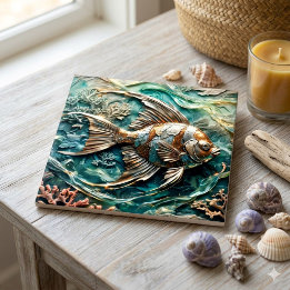 Azulejo De Cerâmica Peixe-Anjo Metálico Decoração de Vida Marinha