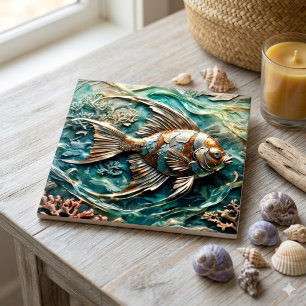 Azulejo De Cerâmica Peixe-Anjo Metálico Decoração de Vida Marinha