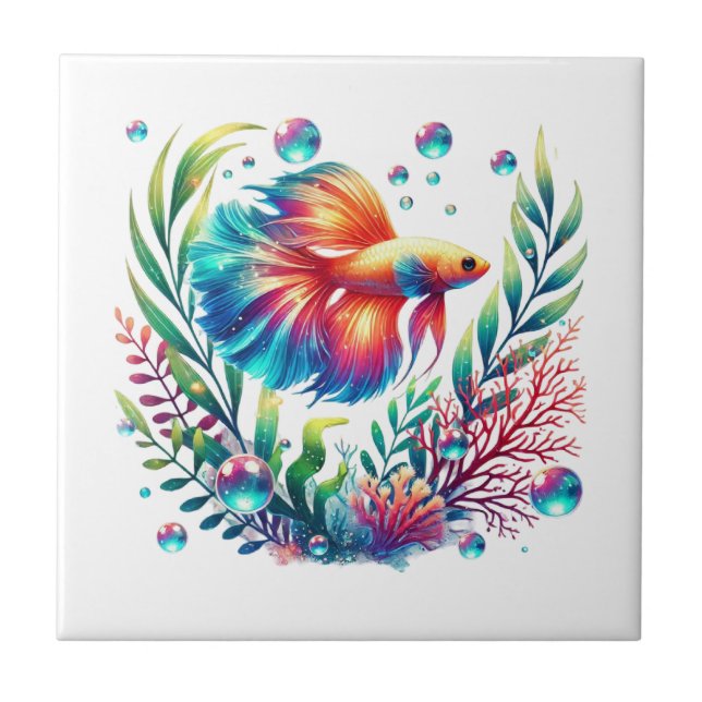 Azulejo De Cerâmica Peixe do oceano de praia fofo  (Frente)