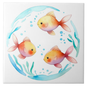 Azulejo De Cerâmica Peixe Dourado Cinto Aquoso Oceano Náutico