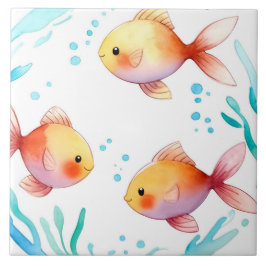 Azulejo De Cerâmica Peixe Dourado Cinto Aquoso Oceano Náutico