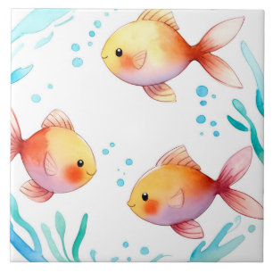 Azulejo De Cerâmica Peixe Dourado Cinto Aquoso Oceano Náutico