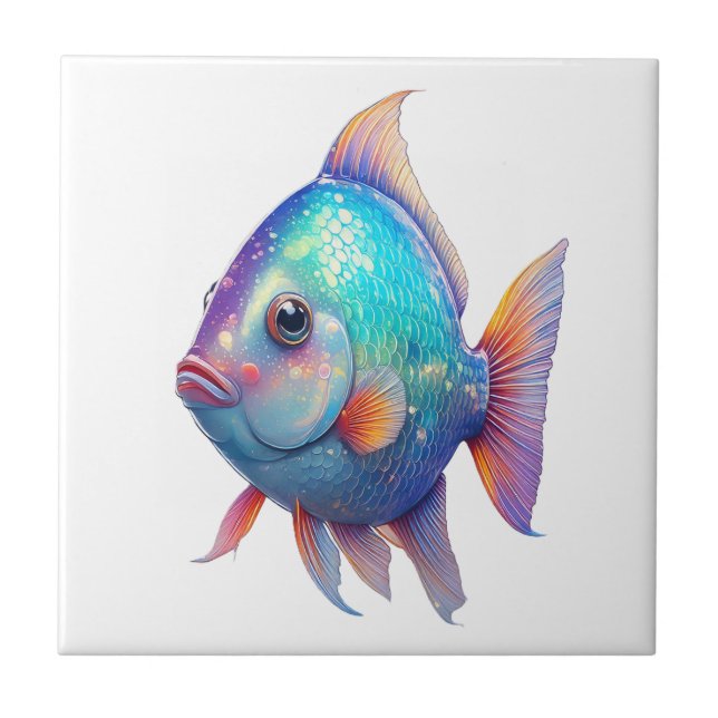 Azulejo De Cerâmica Peixe Escamas Cósmicas (Frente)