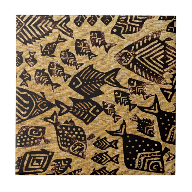 Azulejo De Cerâmica Peixe Fóssil Antigo (Frente)