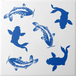 Azulejo De Cerâmica Peixe koi, branco e azul, voador japonês