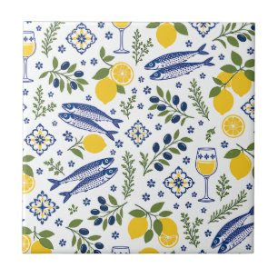 Azulejo De Cerâmica Peixe Mediterrâneo, Limões & Vinho, Cozinha Costei