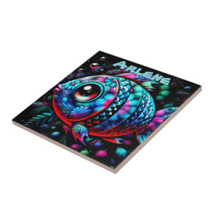 Azulejo De Cerâmica Peixe Náutico Personalizado com Olhos Grandes e Ca
