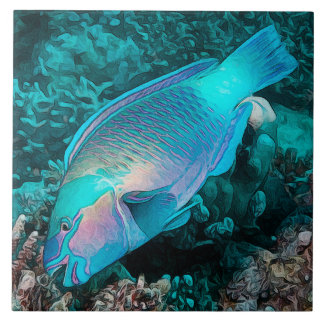 Azulejo De Cerâmica Peixe Papagaio Recife de Coral Colorido Peixe Ocea